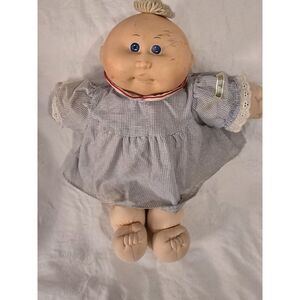 Cabbage Patch Kids Baby Doll  1978 Green Eyes Blonde Yarn Hair Blue Outfit
